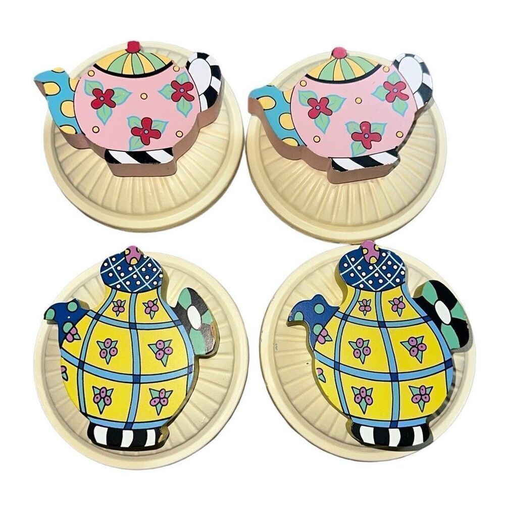 Shannon McGraw Ganz Whimsical accent curtain rod Teapot Tea cup Lot of 4